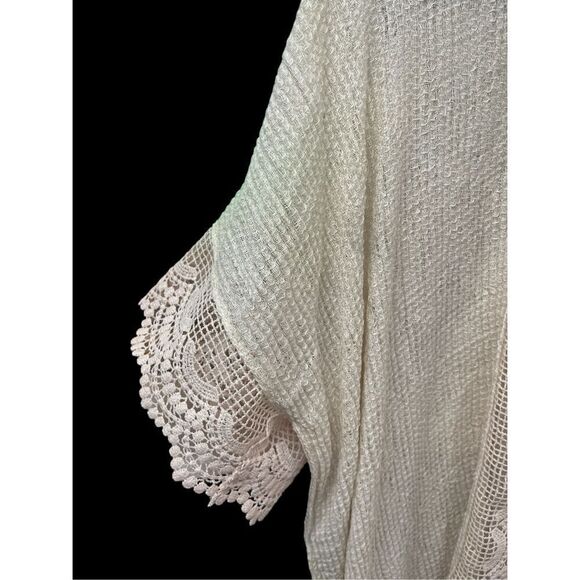 Unbranded Tan Waffle Knit Lace Teimmed Open Front Duster O/S - Picture 3 of 7